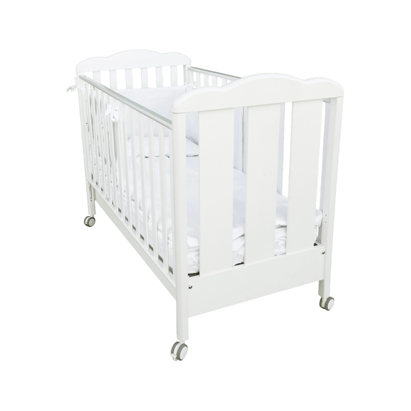 Patut Bebe din Lemn Masiv, BabyDreams Clasico cu Sertar, 133x71x106 cm, Alb, Design Elegant Italia 