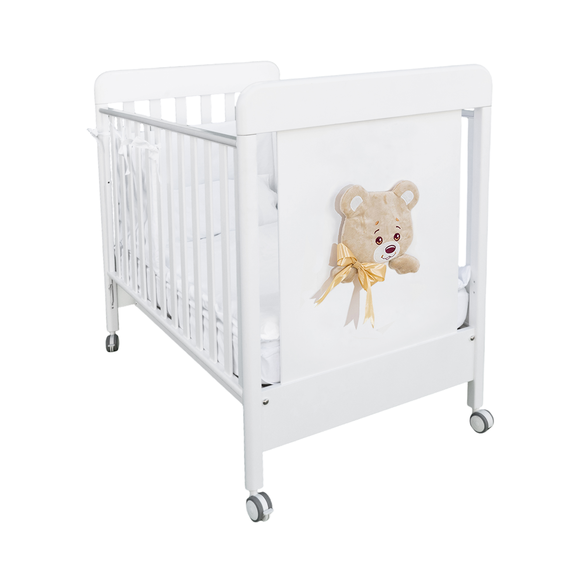 Patut Bebe din Lemn Masiv, BabyDreams Trudi cu Sertar, 133x71x106 cm, Alb-Bej, Design Elegant Italia 