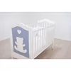 Patut Bebe din Lemn Masiv, BabyDreams Cuore di Orso cu Sertar, 133x71x106 cm, Alb-Gri, Design Elegant Italia 