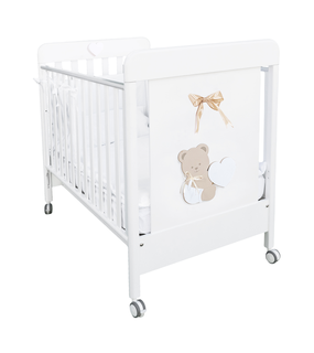 Patut Bebe din Lemn Masiv, BabyDreams Balu cu Sertar, 133x71x106 cm, Alb-Bej, Design Elegant Italia 