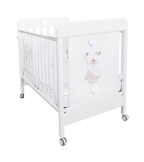 Patut Bebe din Lemn Masiv, BabyDreams Bon-Bon Ragazza cu Sertar, 133x71x106 cm, Alb-Bej, Design Elegant Italia 