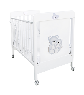 Patut Bebe din Lemn Masiv, BabyDreams Cielo Mio cu Sertar, 133x71x106 cm, Alb-Gri, Design Elegant Italia 