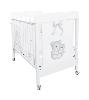 Patut Bebe din Lemn Masiv, BabyDreams Cielo cu Sertar, 133x71x106 cm, Alb-Gri, Design Elegant Italia 