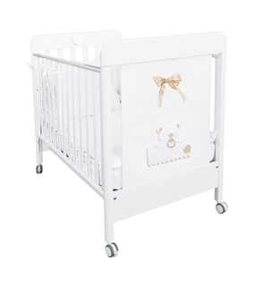 Patut Bebe din Lemn Masiv, BabyDreams Ciuccione cu Sertar, 133x71x106 cm, Alb-Bej, Design Elegant Italia 