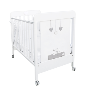 Patut Bebe din Lemn Masiv, BabyDreams Ciuccione cu Sertar, 133x71x106 cm, Alb-Gri, Design Elegant Italia 