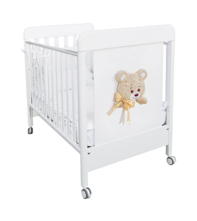 Patut Bebe din Lemn Masiv, BabyDreams Trudi cu Sertar, 133x71x106 cm, Alb-Bej, Design Elegant Italia 