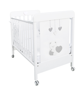 Patut Bebe din Lemn Masiv, BabyDreams Cuore di Balu cu Sertar, 133x71x106 cm, Alb-Gri, Design Elegant Italia 